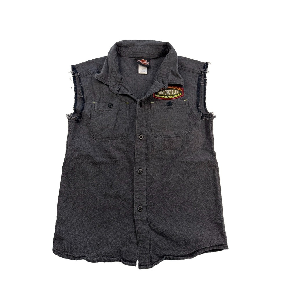 Youth Kids Sz 12/14 Adults XS/S HARLEY DAVIDSON Button Up Sleeveless Skull Shirt